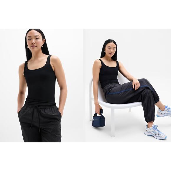 Athleta Renew Seamless Square Neck Tank Womens Size Large Black NWT - Picture 1 of 6